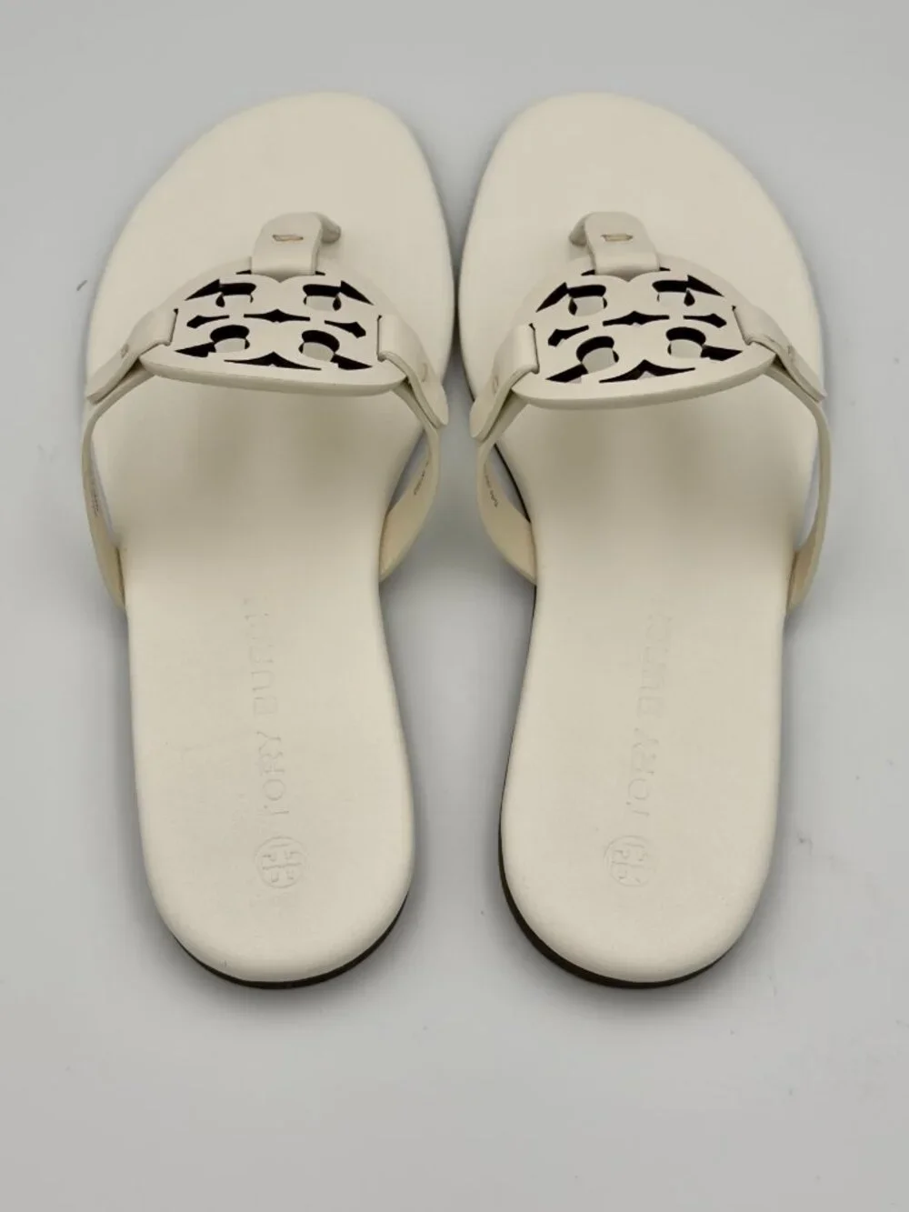 Tory Burch Miller Soft Sandals Ivory Leather Size 8